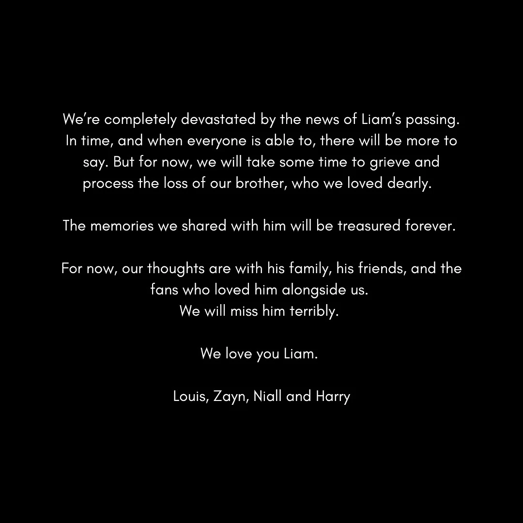 Comunicado do One Direction sobre o falecimento de Liam
