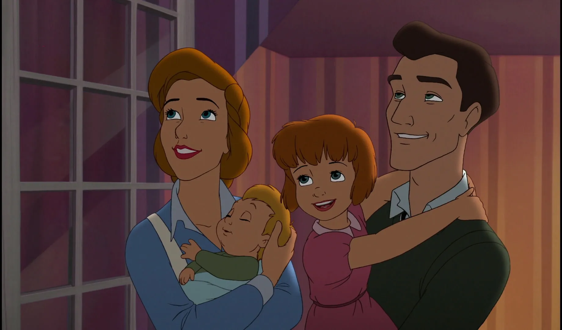 Wendy adulta com o marido e filhos em 'Peter Pan – De Volta à Terra do Nunca' (2002)