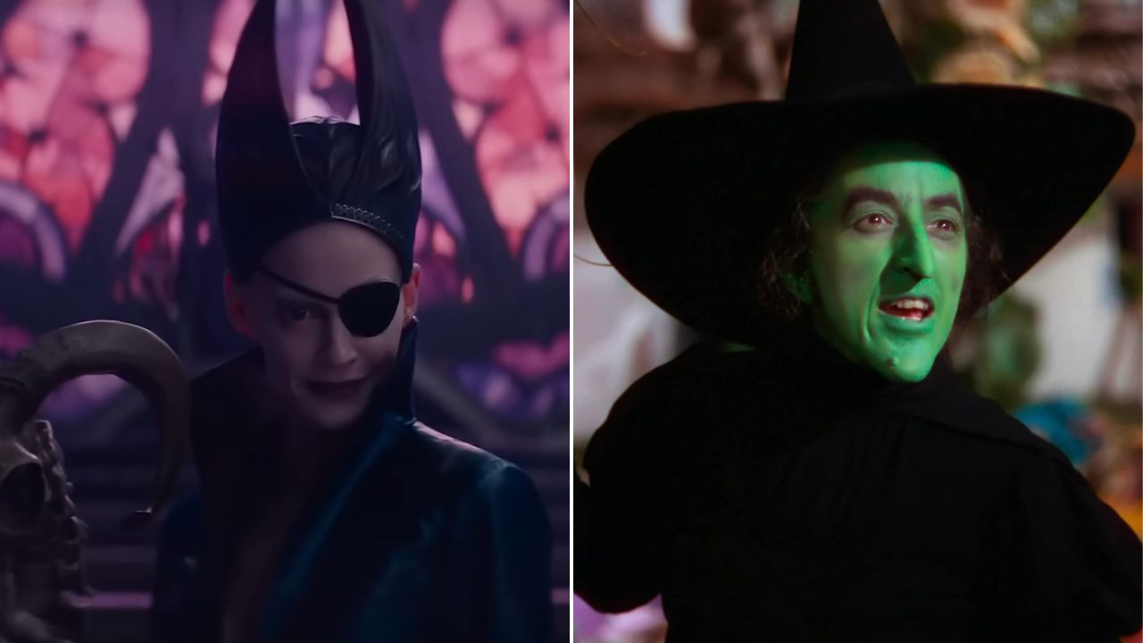 A Bruxa Má do Oeste em 'O Maravilhoso Mágico de Oz' (à esq.) e em 'O Mágico de Oz (à dir.)