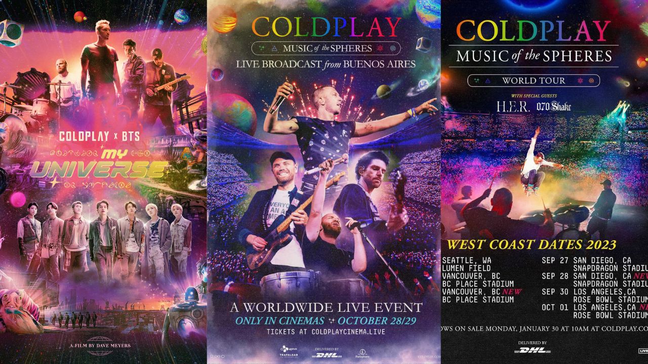 Pôsteres feitos por Felipe Foster para o Coldplay