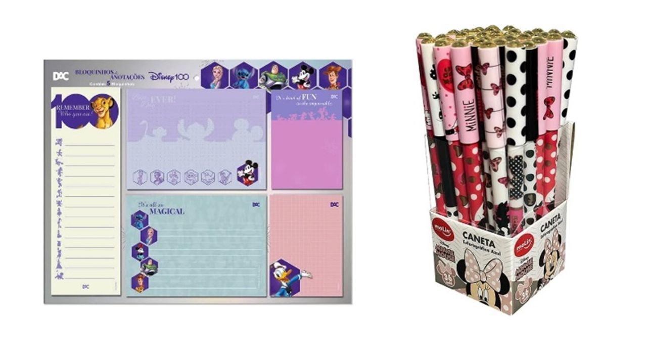 Bloquinhos de Anotações Disney e Caneta Esferográfica Minnie