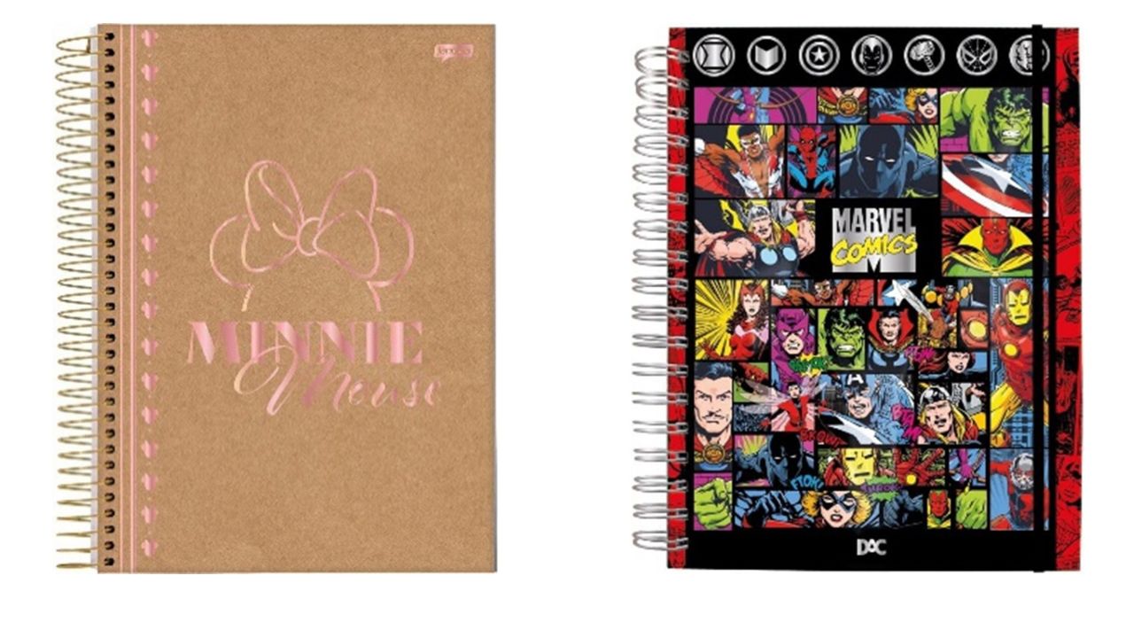 Cadernos Minnie Mouse e Marvel