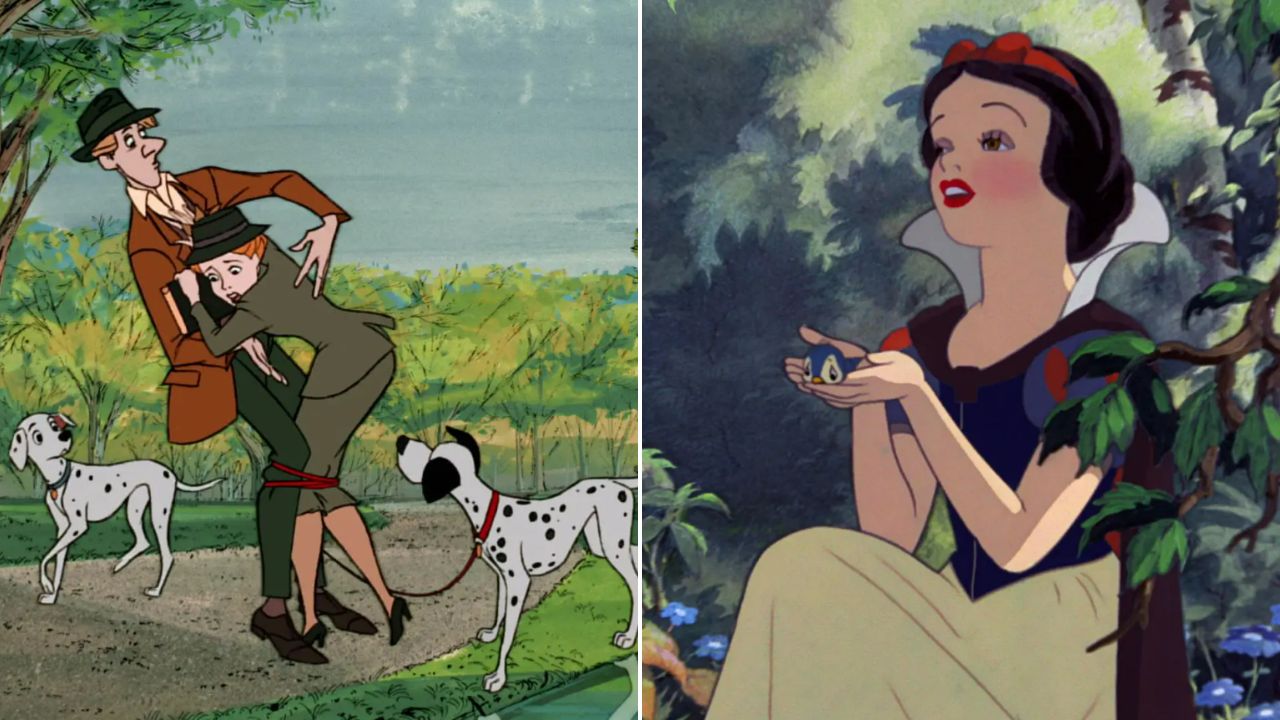Cenas de '101 Dálmatas' (1961) e 'Branca de Neve e os Sete Anões' (1937)