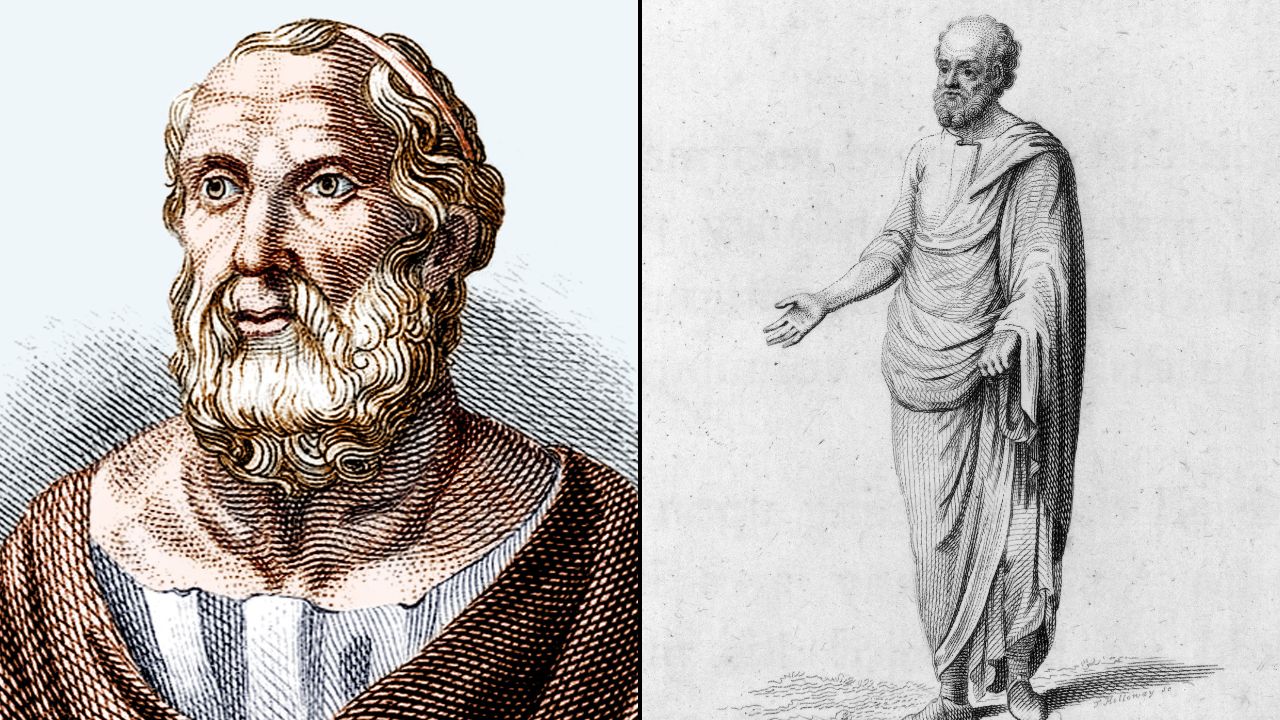 Gravuras de Platão e Sócrates