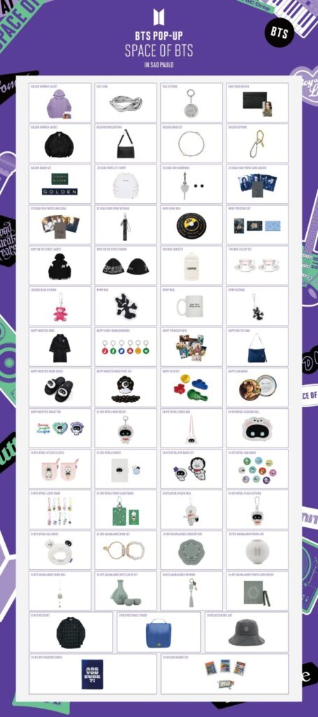 Itens da BTS POP-UP: SPACE OF BTS no Brasil