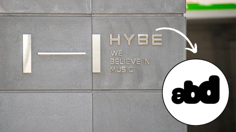 Fachada da HYBE e logo da ABD