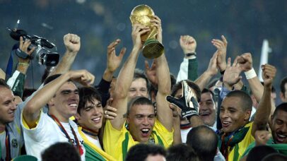 Comemoração da conquista da Copa do Mundo da FIFA de 2002, entre Alemanha e Brasil, no Estádio Internacional de Yokohama, em 30 de junho de 2002, em Yokohama, Japão