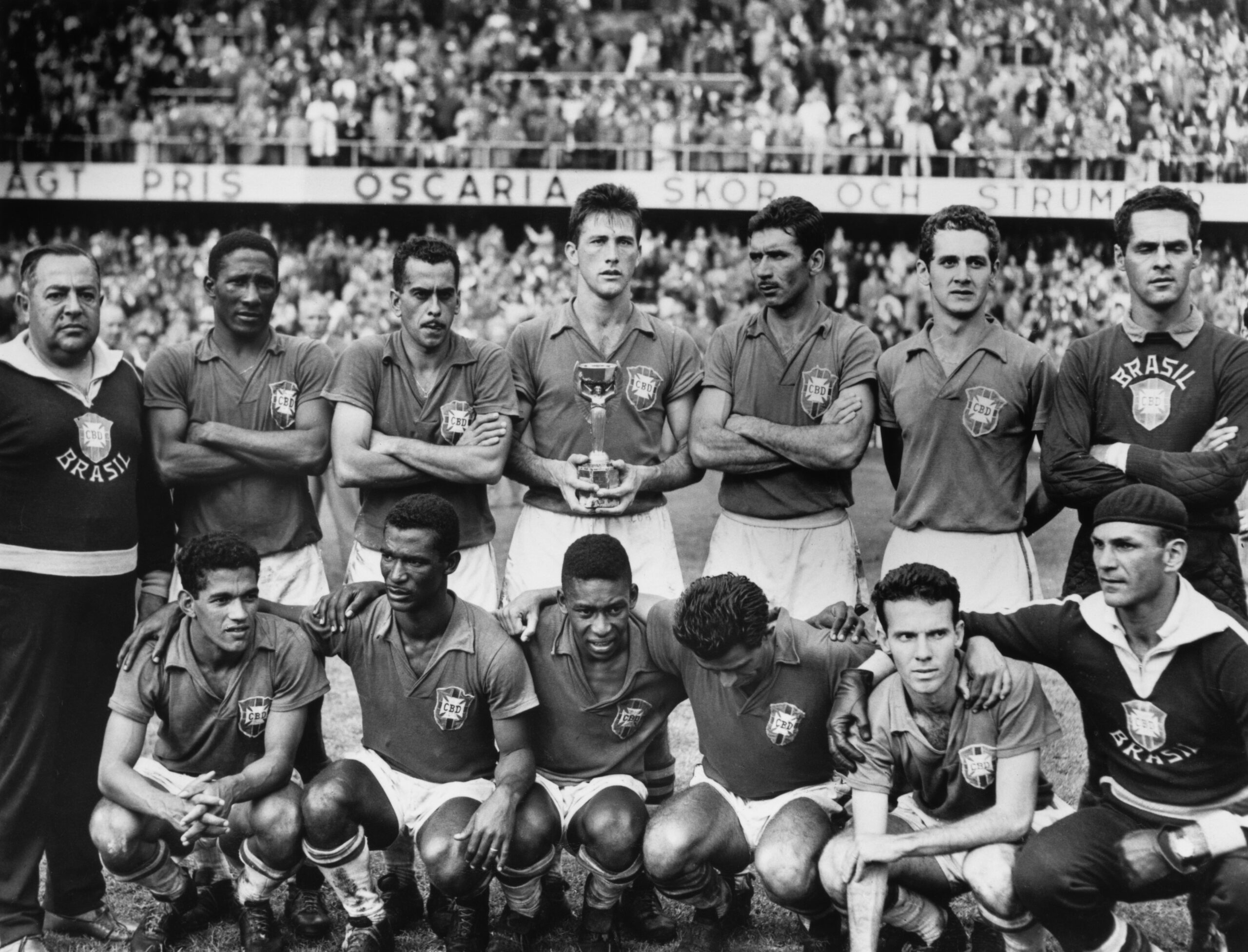 Seleção brasileira durante a final da Copa do Mundo de 1958 - UPI/Bettmann Archive/Getty Images