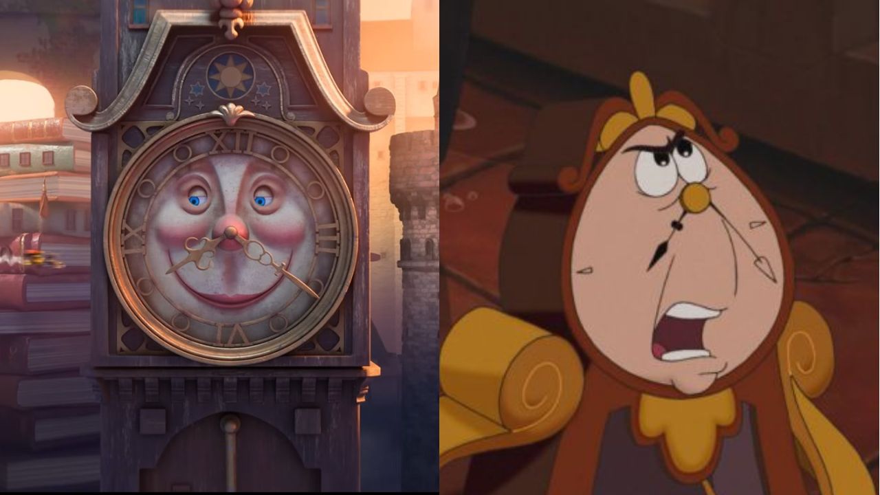 Personagem de Shrek 5 e Horloge, de "A Bela e a Fera" (1991)