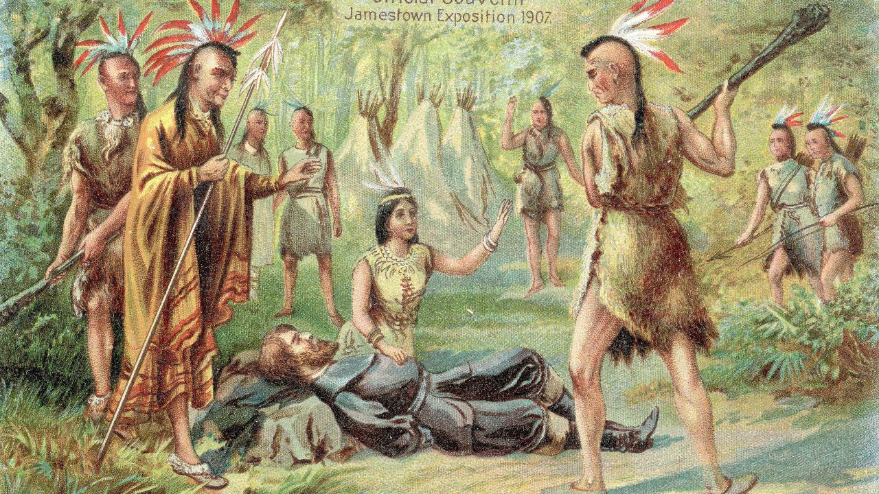 Representação de Pocahontas salvando John Smith - Kean Collection/Getty Images