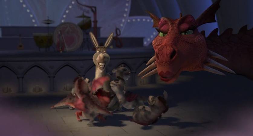 burro, dragão e filhotes