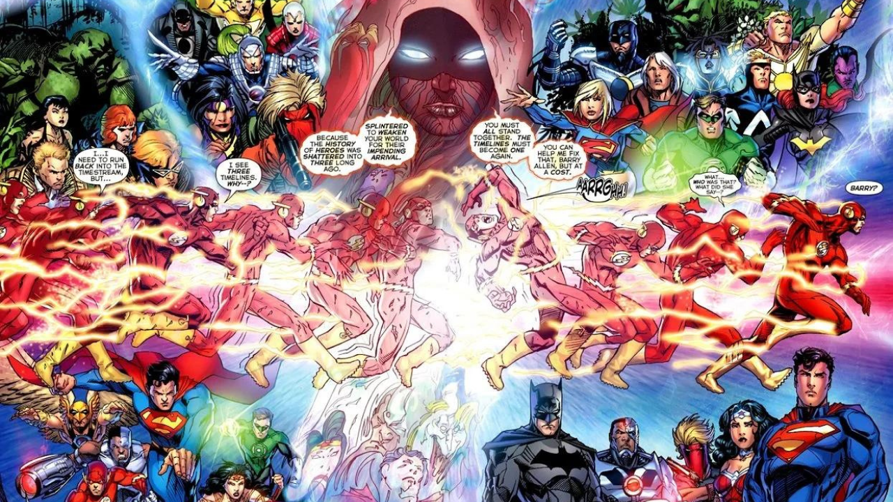 Flash vendo as principais linhas temporais da DC