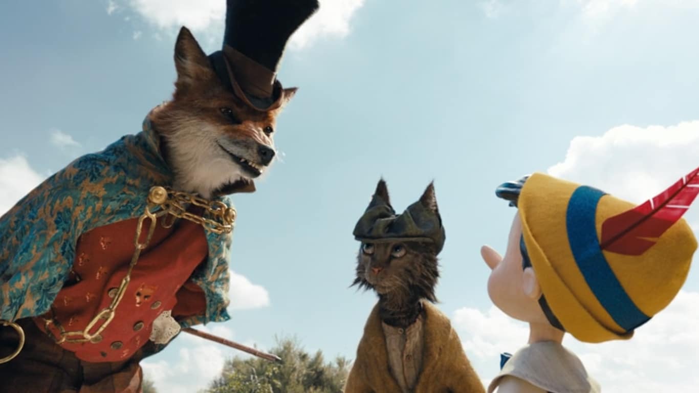 Cena de João Honesta e seu comparsa no live-action de 'Pinóuio'