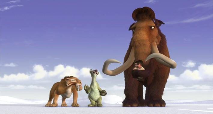 Manny, Sid e Diego no meio do gelo