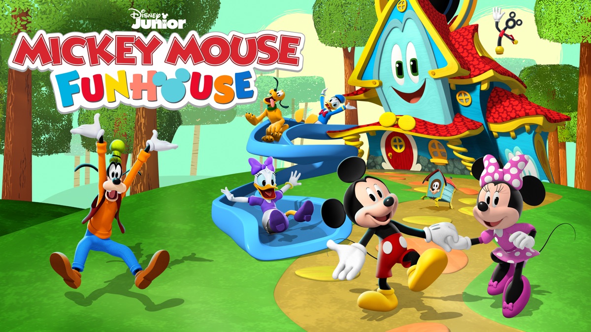 Mickey e seus amigos em frente a uma casa