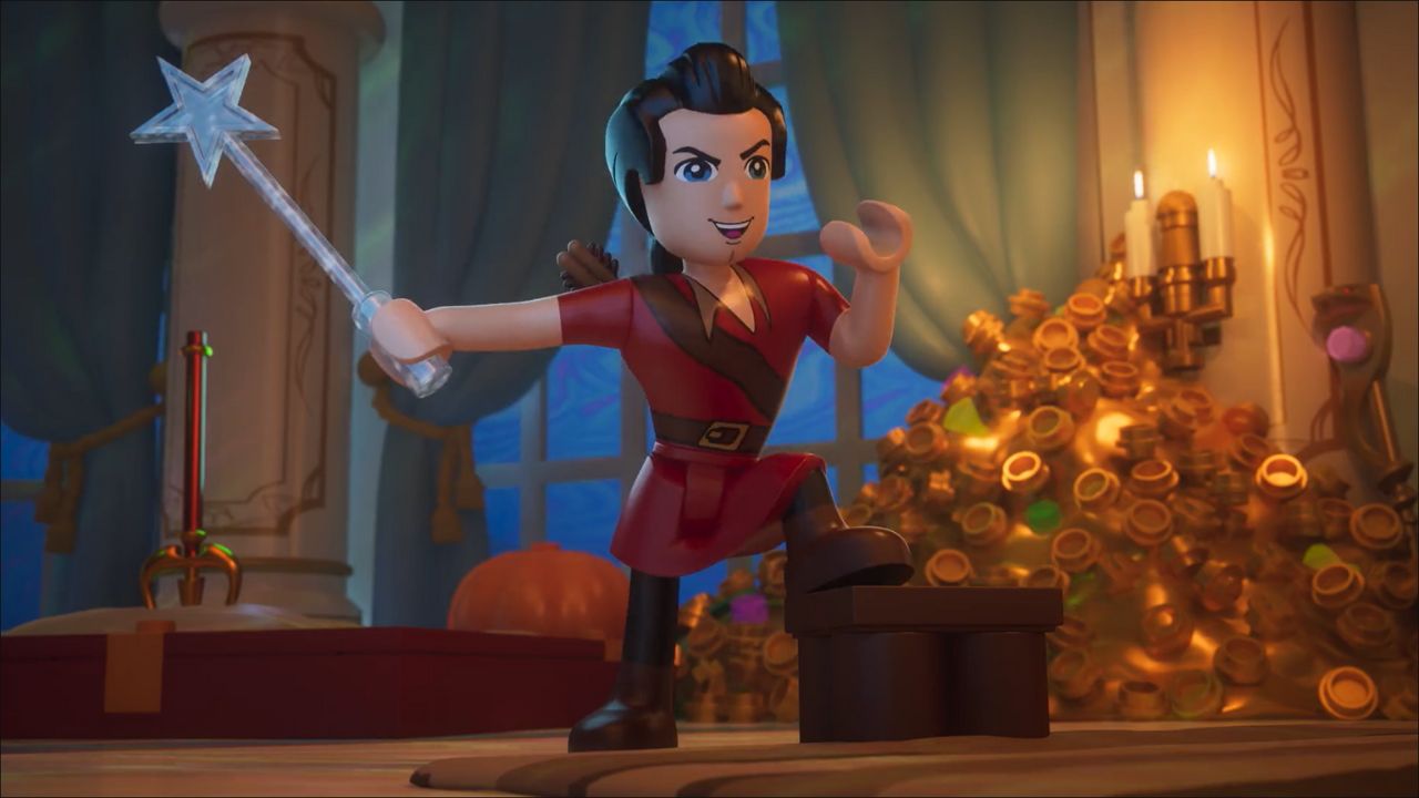 Gaston com a varinha da Fada Madrinha