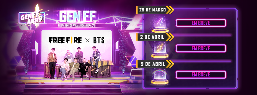 alendário de novas surpresas para a campanha Free Fire x BTS