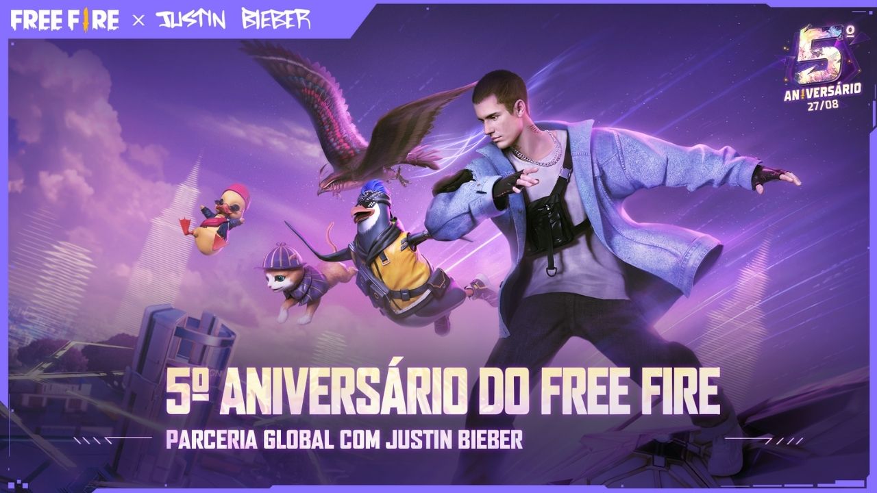 Free Fire: Para celebrar cinco anos do game, Garena anuncia parceria com ícone global Justin Bieber