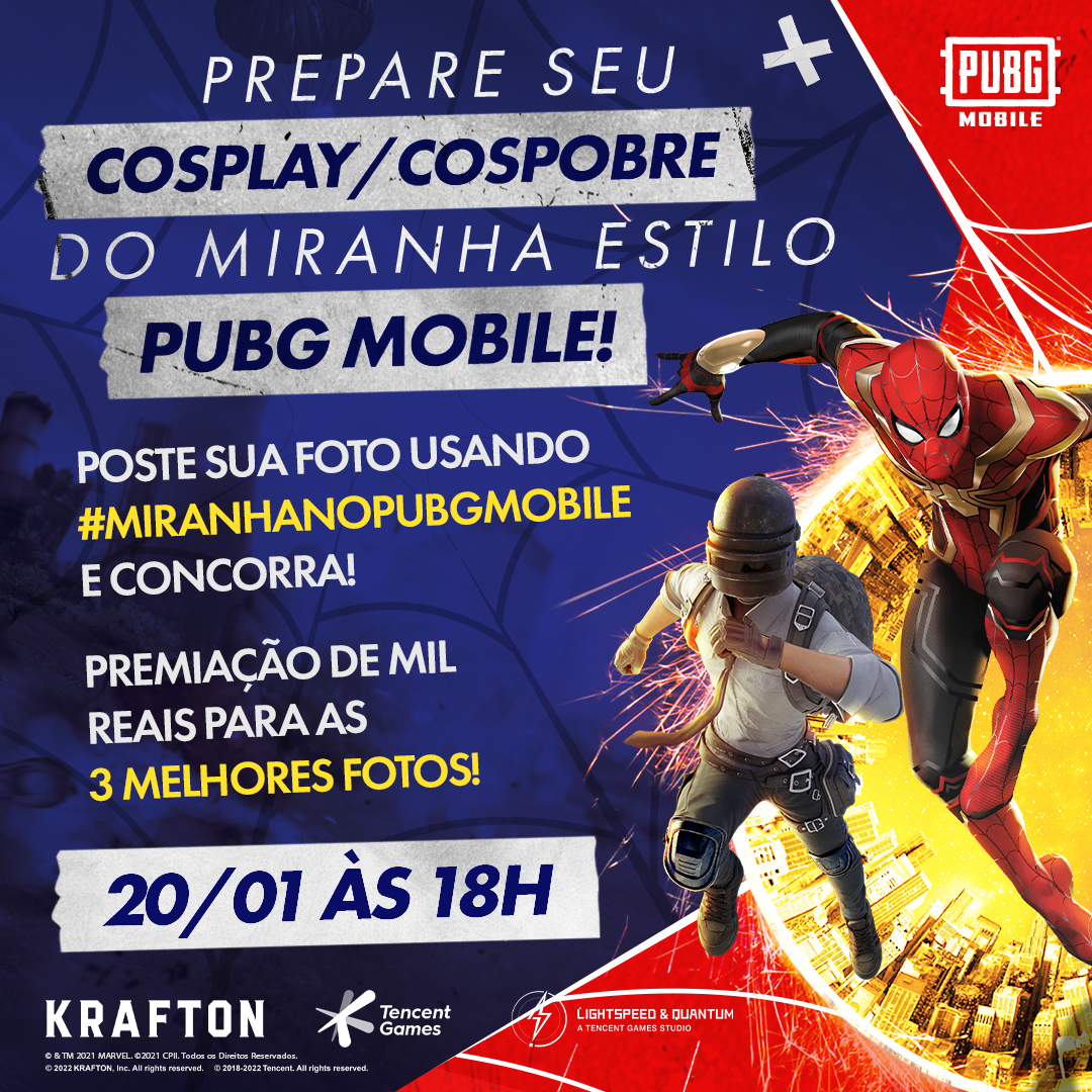 Personagem Homem-Aranha e player de PUBG com instruções sobre o concurso de melhores fotos