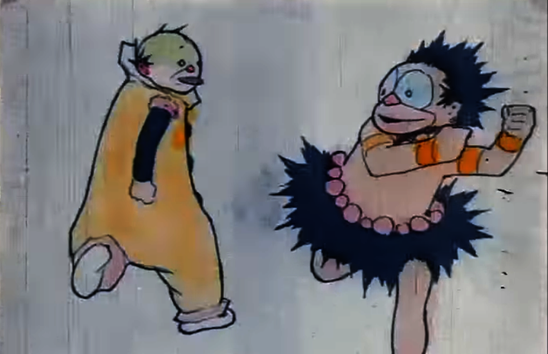 Personagens animados em uma cena de luta