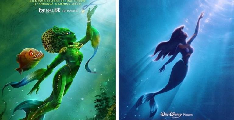 Artista da vida a folclore brasileiro usando posteres de animação da Disney