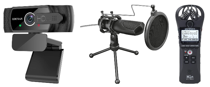 Tripé, microfone, ring light e outros itens para tirar fotos e fazer vídeos