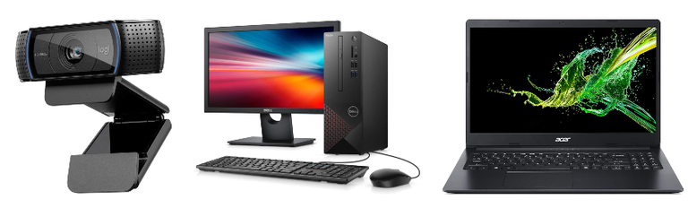 Computadores de mesa, notebooks e webcams para estudar de casa