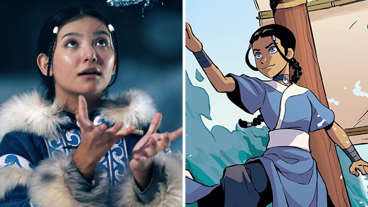 Kiawentiio como Katara na versão live-action e Katara na versão animada