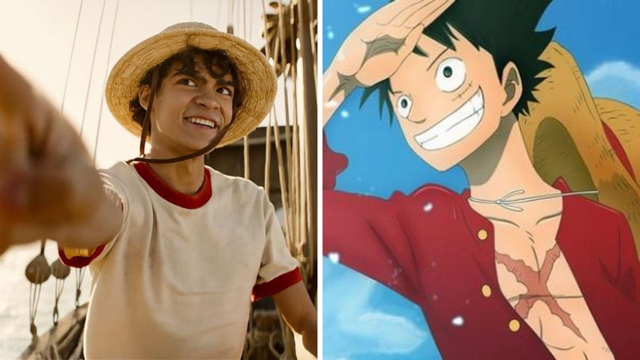 Inãki Godoy caracterizado como Monkey D. Luffy e o Luffy nos animes
